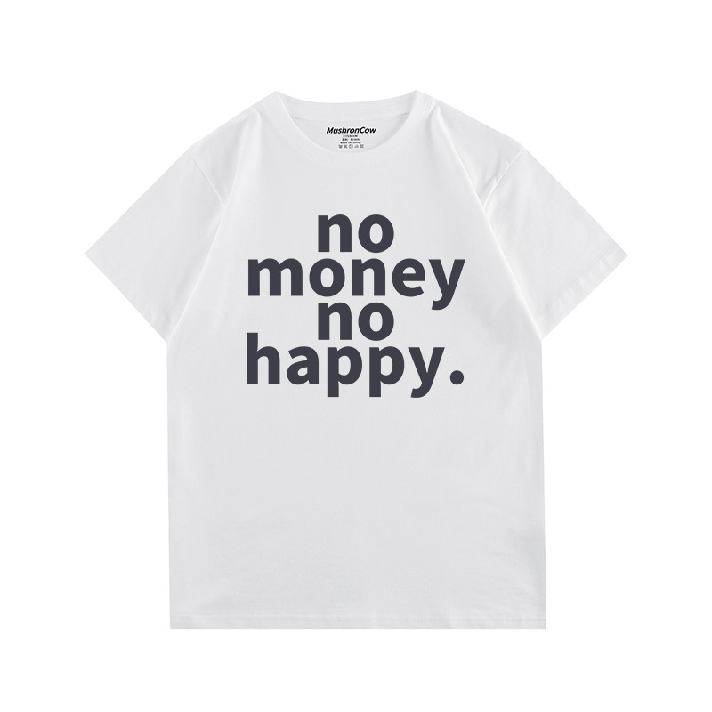 mushroncow没有钱没有快乐 原创插画印花短袖t恤纯棉圆领小众上衣