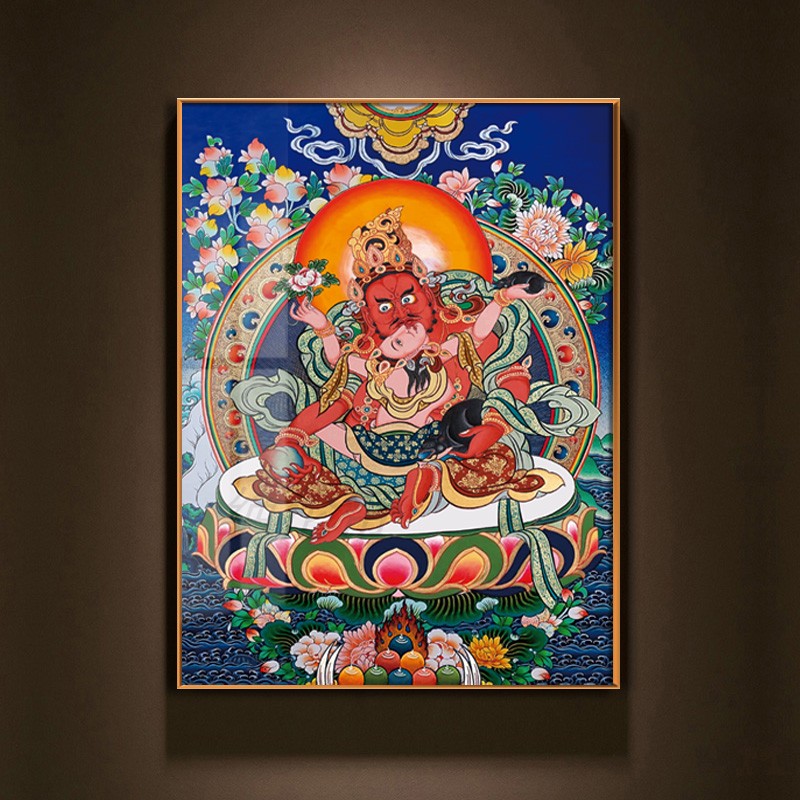 黄财神绿财神白财神红财神黑财神唐卡挂画招财佛像装饰画五姓财神