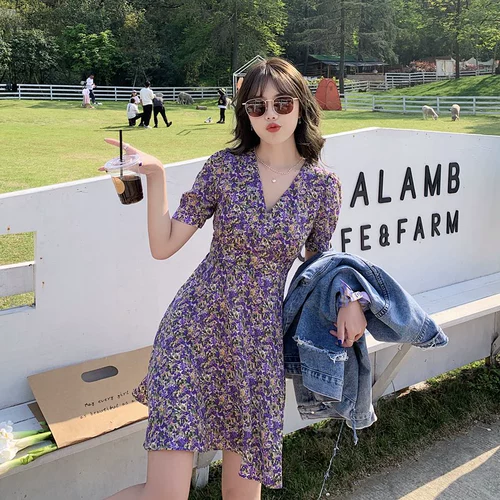 Летнее приталенное пляжное платье, шифоновый корсет, сезон 2021, подходит для подростков, цветочный принт, французский стиль