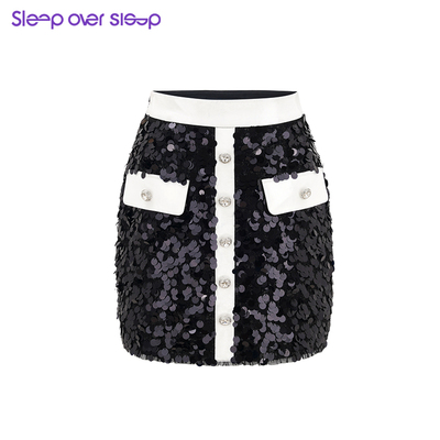 Sleep Over Sleep千金小香风亮片缀饰包臀高腰迷你半裙