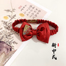 新中式 发带抓周蝴蝶结发饰 深红色礼服头饰女宝宝百天周岁唐装