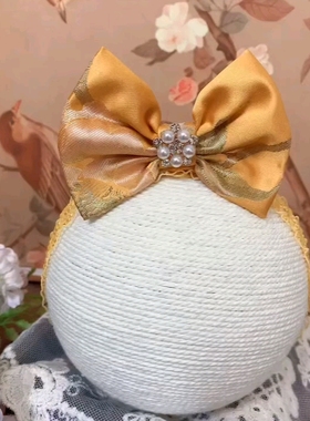 新中式婴儿金黄色发箍百天周岁满月礼服头饰手工复古发带中国风