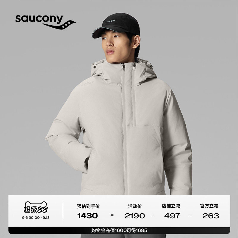 Saucony索康尼冬季男子户外运动休闲斜纹定位提花面料保暖羽绒服