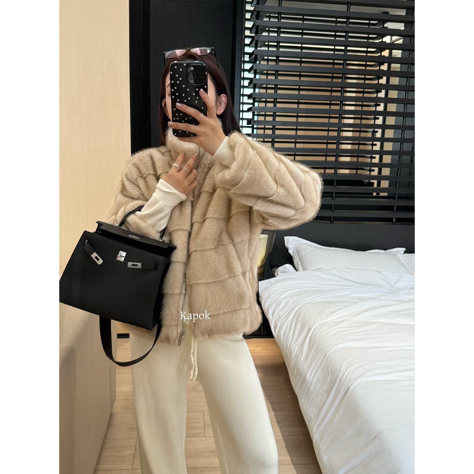 KAPOK-奶呼呼~超软毛感加厚夹棉简约高级感立领仿水貂毛短外套