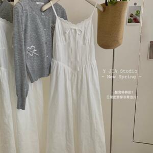 Y.JIA 伊嘉2025十三行早春新款吊带连衣裙+蝴蝶结针织开衫套装