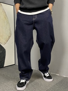 秋冬季美式休闲痞帅复古原浆牛仔裤男直筒宽松百搭大码加绒阔腿裤