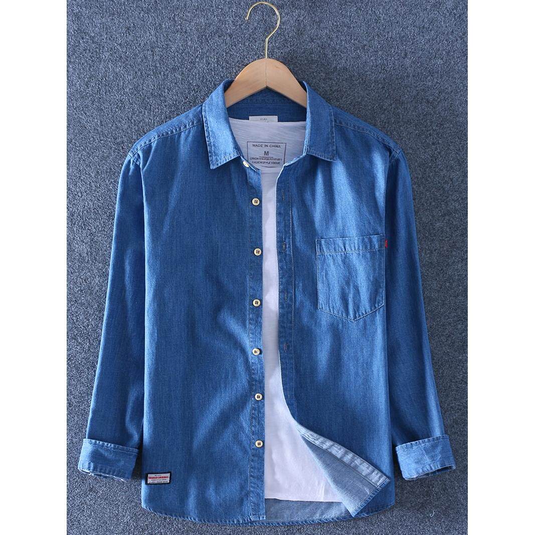 纯棉牛仔衬衫男长袖春季薄款宽松休闲男装上衣水洗全棉软衬衣外套