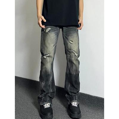 HELIPORT停机坪 闪电风暴破洞牛仔裤男女潮牌休闲美式直筒长裤