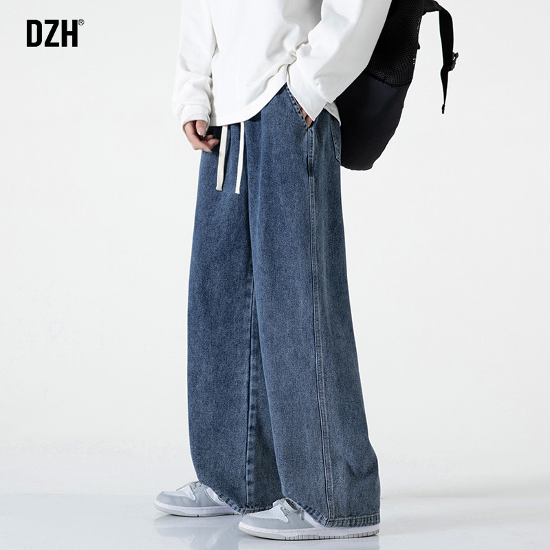男士蓝色牛仔裤男款秋季宽松裤子2026新款休闲弯刀裤直筒裤老爹裤
