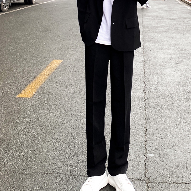 春秋西裤男宽松直筒裤休闲长裤西装裤高级感垂感拖地裤子痞帅黑色