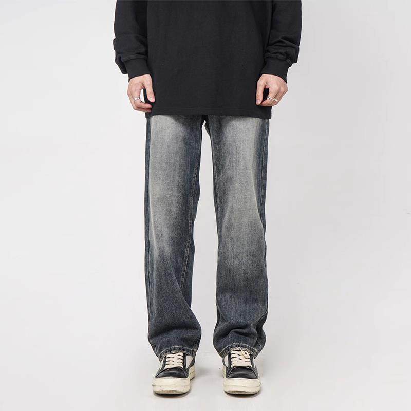 Z POCKET高街美式直筒宽松阔腿深色牛仔裤男款垂感潮牌裤子男夏季