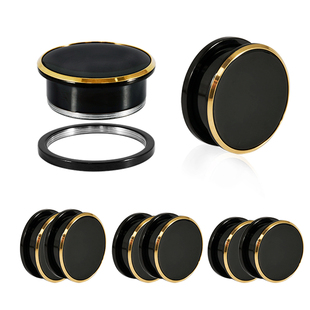 旅悦欧美朋克风格平面金边黑色电镀不锈钢滑轮耳廓耳扩耳洞扩大器