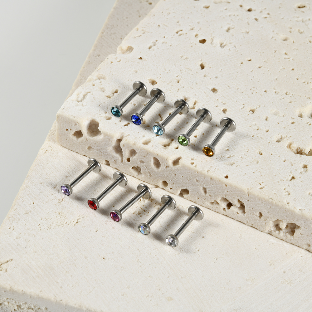 旅悦不锈钢多色单钻超闪内牙唇钉耳钉耳骨钉小耳钉唇钉饰品