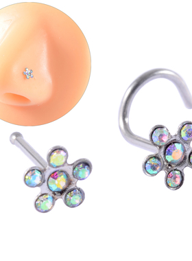 2021新款流行AB钻5瓣花朵款穿孔鼻钉鼻环耳钉耳骨钉0.8粗穿刺饰品
