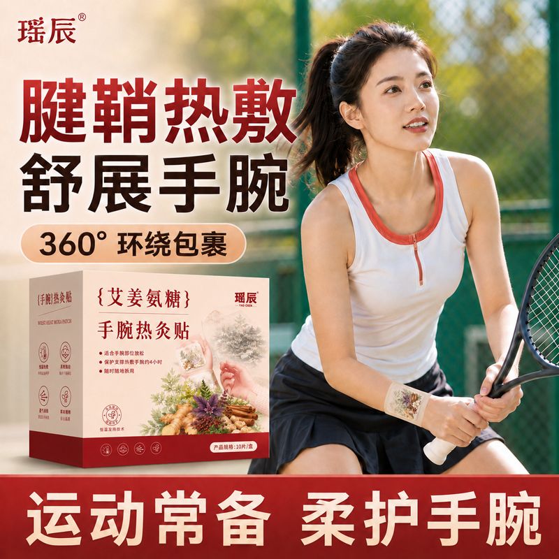 手腕热敷贴艾灸护腕带运动加热发热防护蒸汽冬暖手暖贴神器腱鞘H