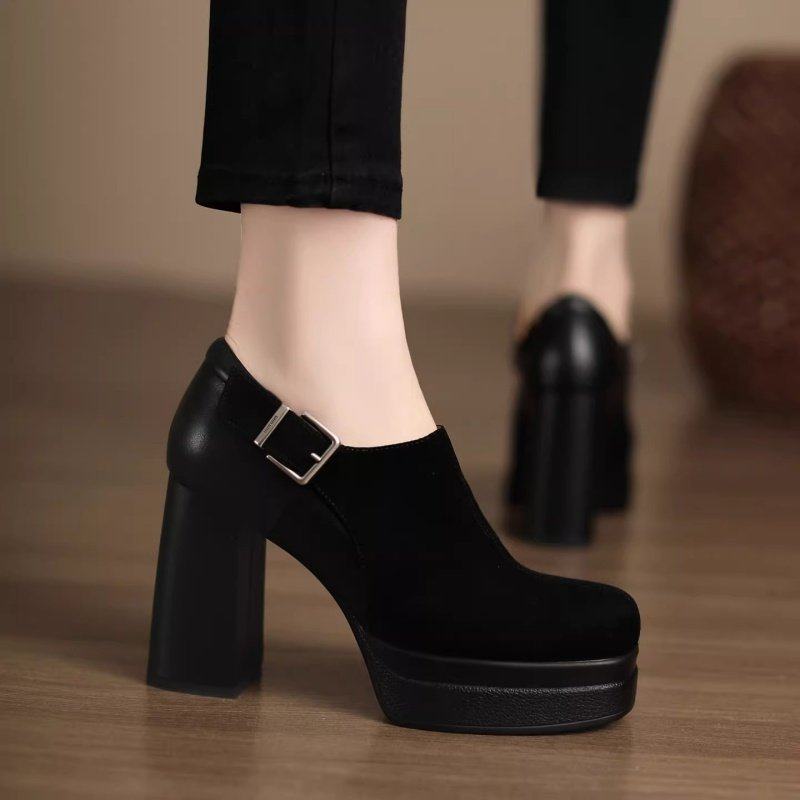 10cm小众设计防水台高跟鞋女2026新款黑色软皮深口单鞋气质通勤鞋,女鞋,深口单鞋,淘宝优惠券,粉丝福利购,淘宝优惠卷