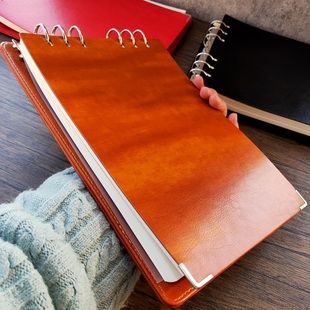 【原创设计 板夹式活页笔记本】棕色B5皮面本横版可拆卸记事本方格网格本理财记账流水账本月周计划本大本子