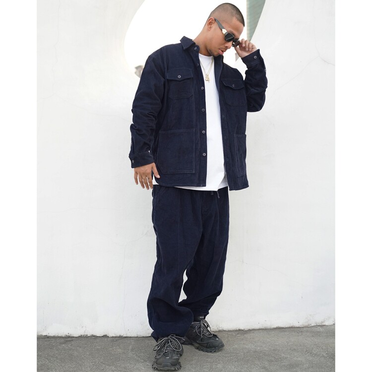 CALIFANS AUTUMN AND WINTER WEST COAST CORDUROY RETRO LOOSE LAPEL LONG-SLEEVED SHIRT CASUAL TROUSER SUIT MENS FASHION