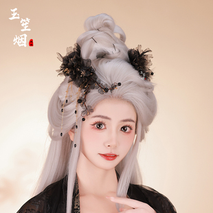 配饰 古装 古风发饰黑色烫花黑金簪花暗黑汉服头饰女款 后压2025新款