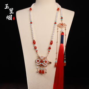 汉服明制马面裙配饰背云长璎珞古风结婚红色小醒狮新中式国风项链
