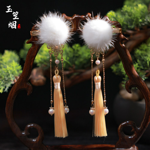 古风汉服发饰水貂毛球发夹秋冬款