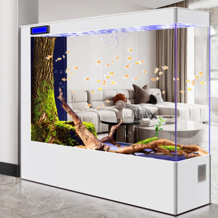 新款超白方形玻璃金鱼缸客厅家用落地屏风隔断生态水族箱