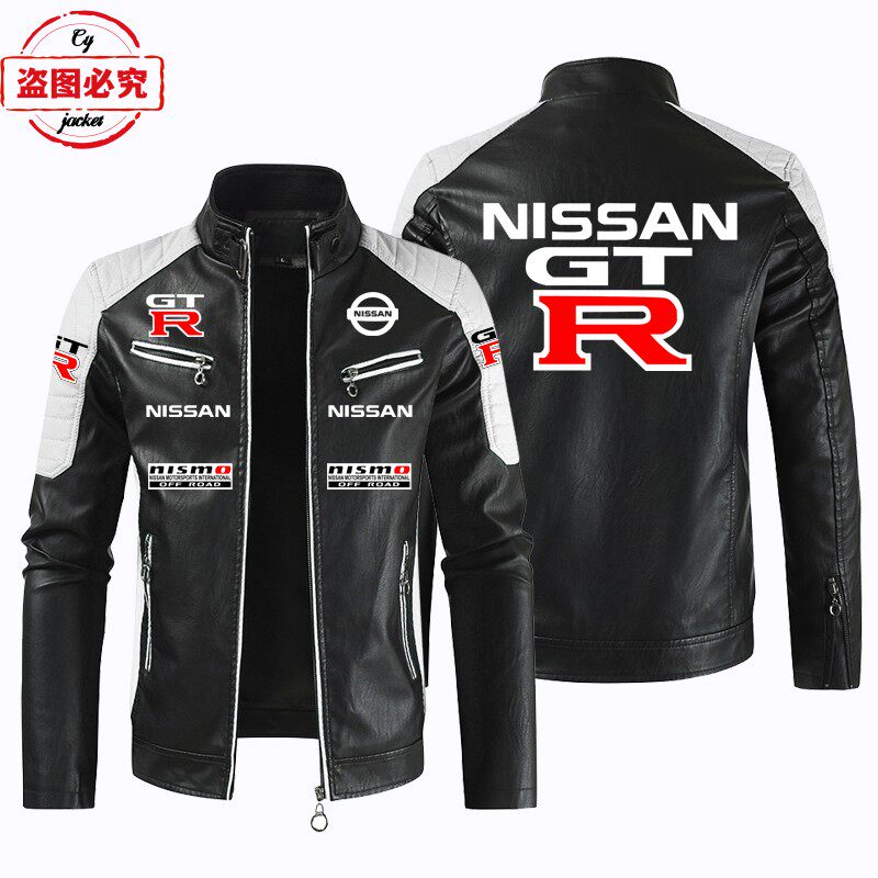 日产超跑车GTR标志印花皮夹克水洗pu皮衣防风NISSAN跑车车队队服