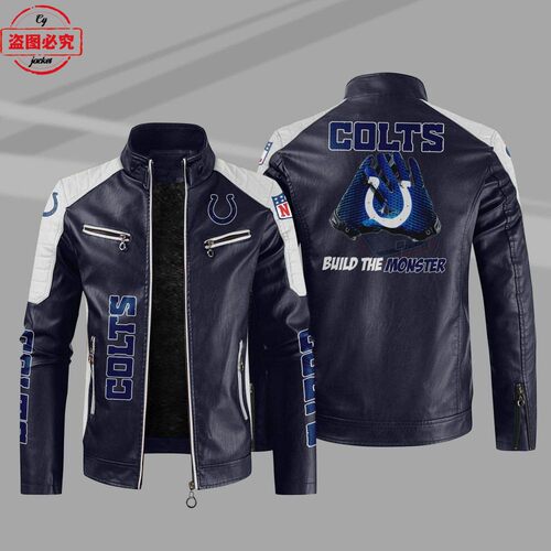 Indianapolis Colts橄榄球队印花pu皮衣印第安纳波利斯小马球队服