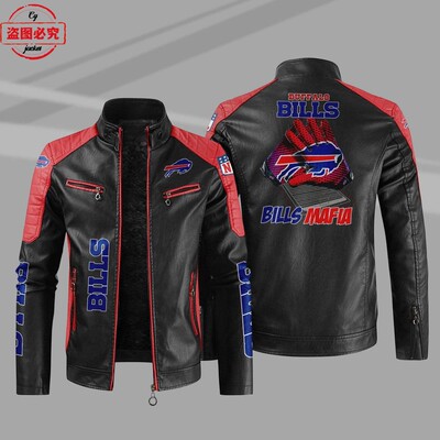 Buffalo Bills橄榄球队LOGO印花pu皮衣布法罗比尔球队服装夹克