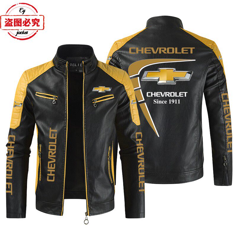 CHEVROLET汽车标志印花皮夹克水洗PU皮衣防风雪佛兰车队服工作服