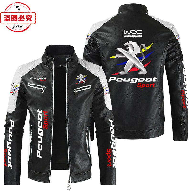 WRC锦标赛PEUGEOT汽车logo印花赛车服水洗PU皮夹克标致车队工作服
