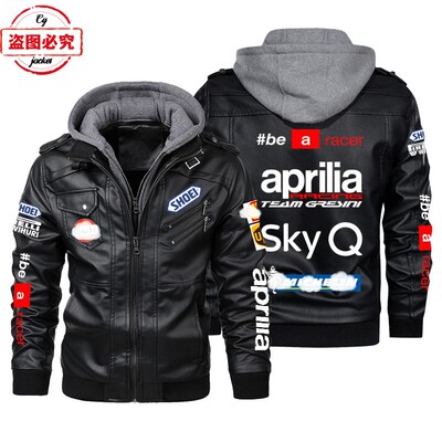 阿普利亚摩托车LOGOpu皮衣男士连帽夹克apulia骑行服皮夹克
