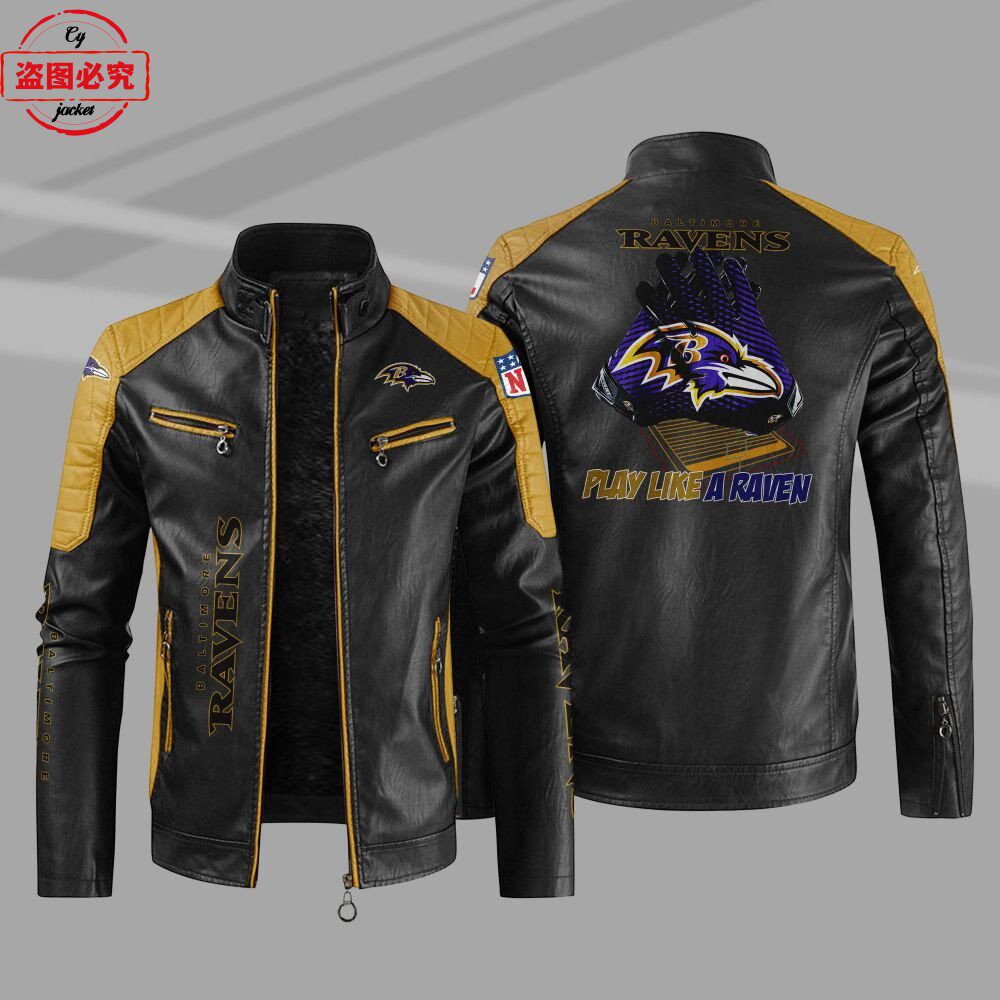 Baltimore Ravens橄榄球队LOGO印花pu皮衣巴尔的摩乌鸦球队服装