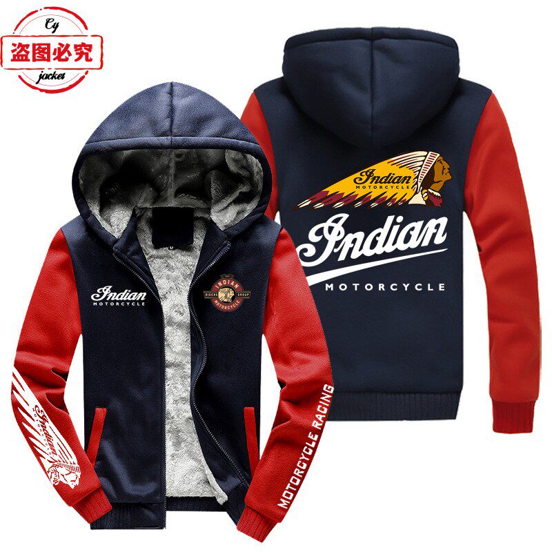 机车logo印花外套赛车服男上衣休闲加绒卫衣印第安骑行服工作服