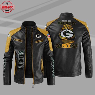Green Bay Packers 橄榄球队LOGO印花pu皮衣绿湾包装工队服装夹克