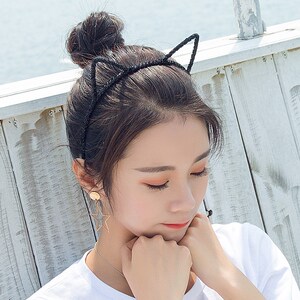 可爱的猫耳朵发箍超萌韩国甜美发卡压头箍细发饰头饰洗脸黑色超仙