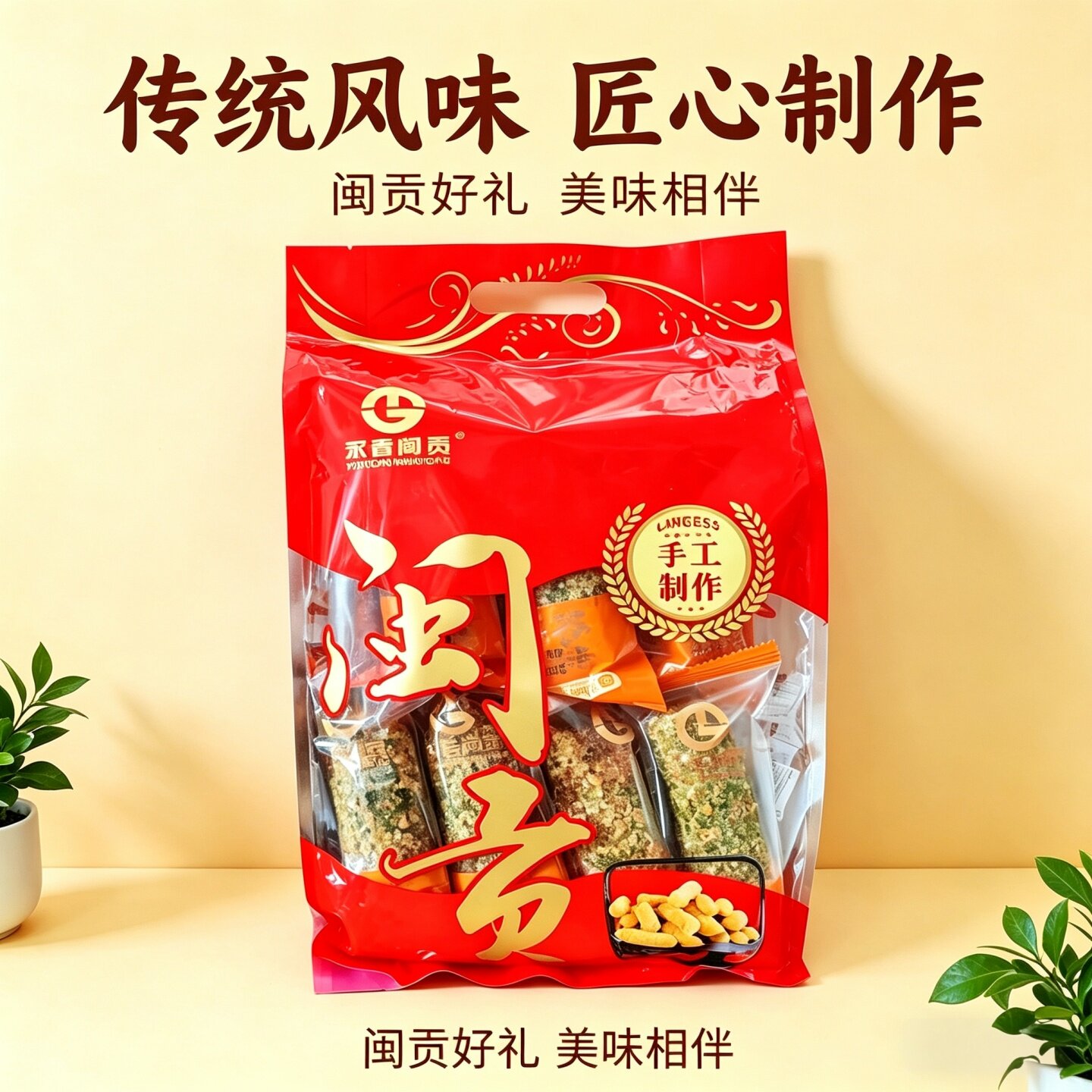 永春麻佬闽南特产麻枣花生原味咸味黑芝麻海苔味个个独立包装零食