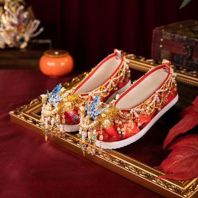 天长地久新娘结婚汉服鞋鞋平底