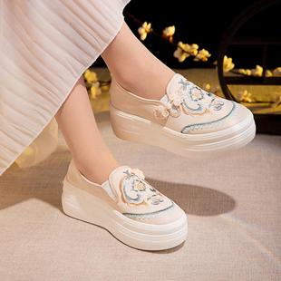 新中式古风春夏新款厚底松糕鞋汉服鞋子女增高软底加绒棉鞋一脚蹬