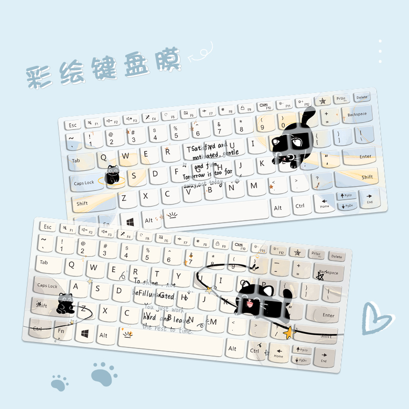 可爱小猫键盘膜适用2025联想R7000机械革命极光15保护膜华硕天选6Pro惠普战66防尘罩华为MateBookD14彩绘膜