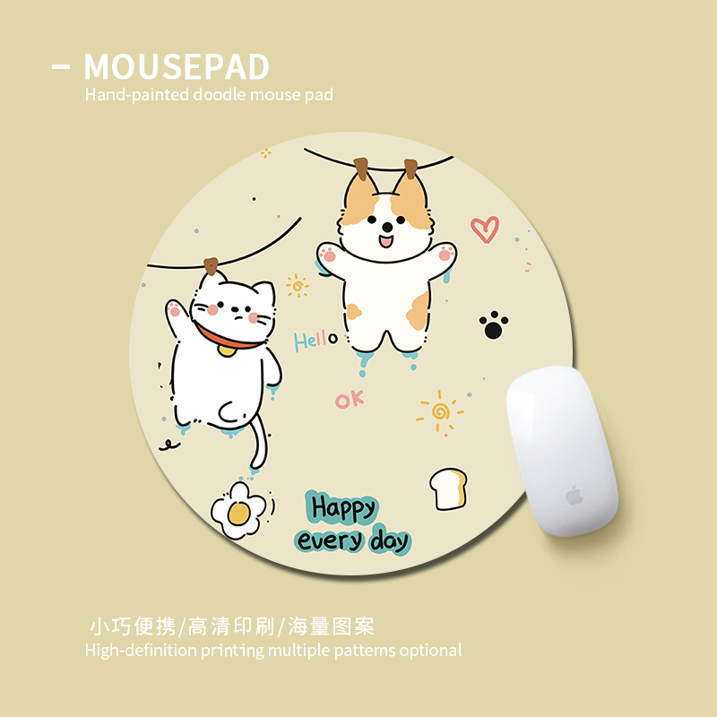 简约卡通插画鼠标垫男女生办公电脑键盘垫可爱ins定制圆形书桌垫