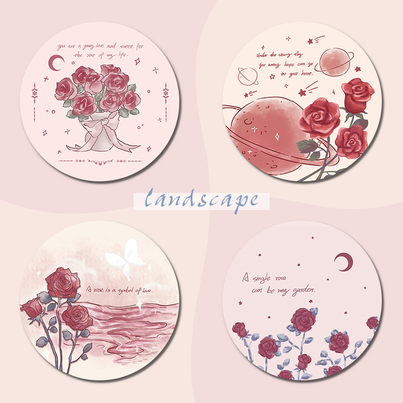 治愈系玫瑰鼠标垫办公笔记本电脑键盘垫高颜值ins定制圆形书桌垫