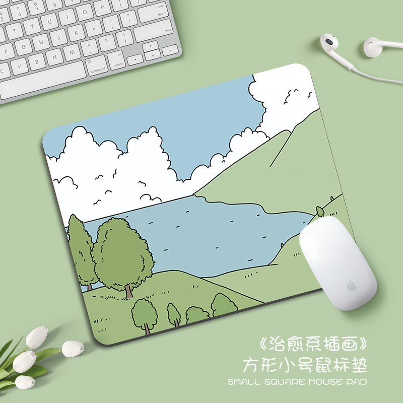 治愈系插画鼠标垫可爱电脑办公桌面垫女生ins风键盘垫定制书桌垫