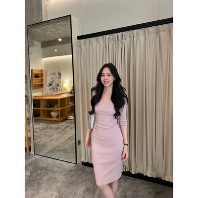 daydayicy 美女公式 粉色连衣裙女秋季修身显瘦莱赛尔包臀裙子