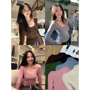 daydayicy 云感C位T 大领口修身长袖T恤女秋冬U领打底针织衫上衣