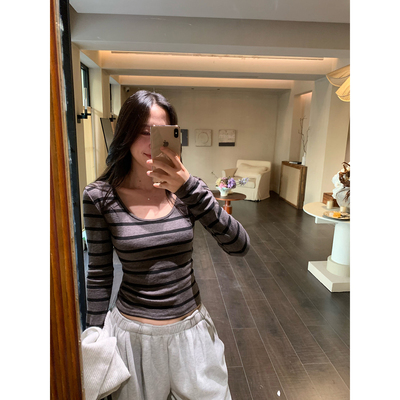 daydayicy 梨泰院class 大圆领黑灰条纹长袖