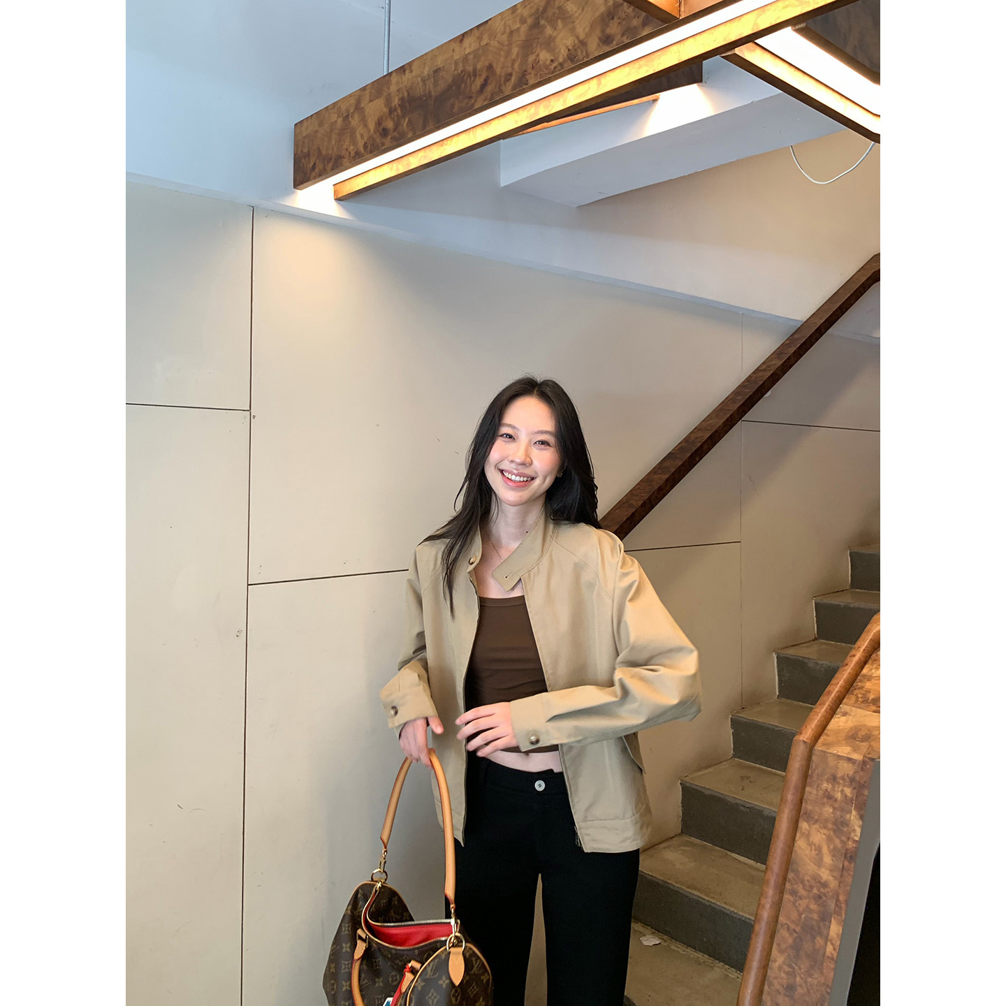 daydayicy 加州街区 卡其色立领夹克外套女早秋宽松短款休闲上衣