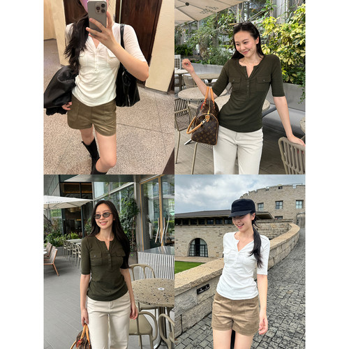 daydayicy 老钱日常 亨利领T恤女秋轻熟气质小众简约百搭长袖上衣