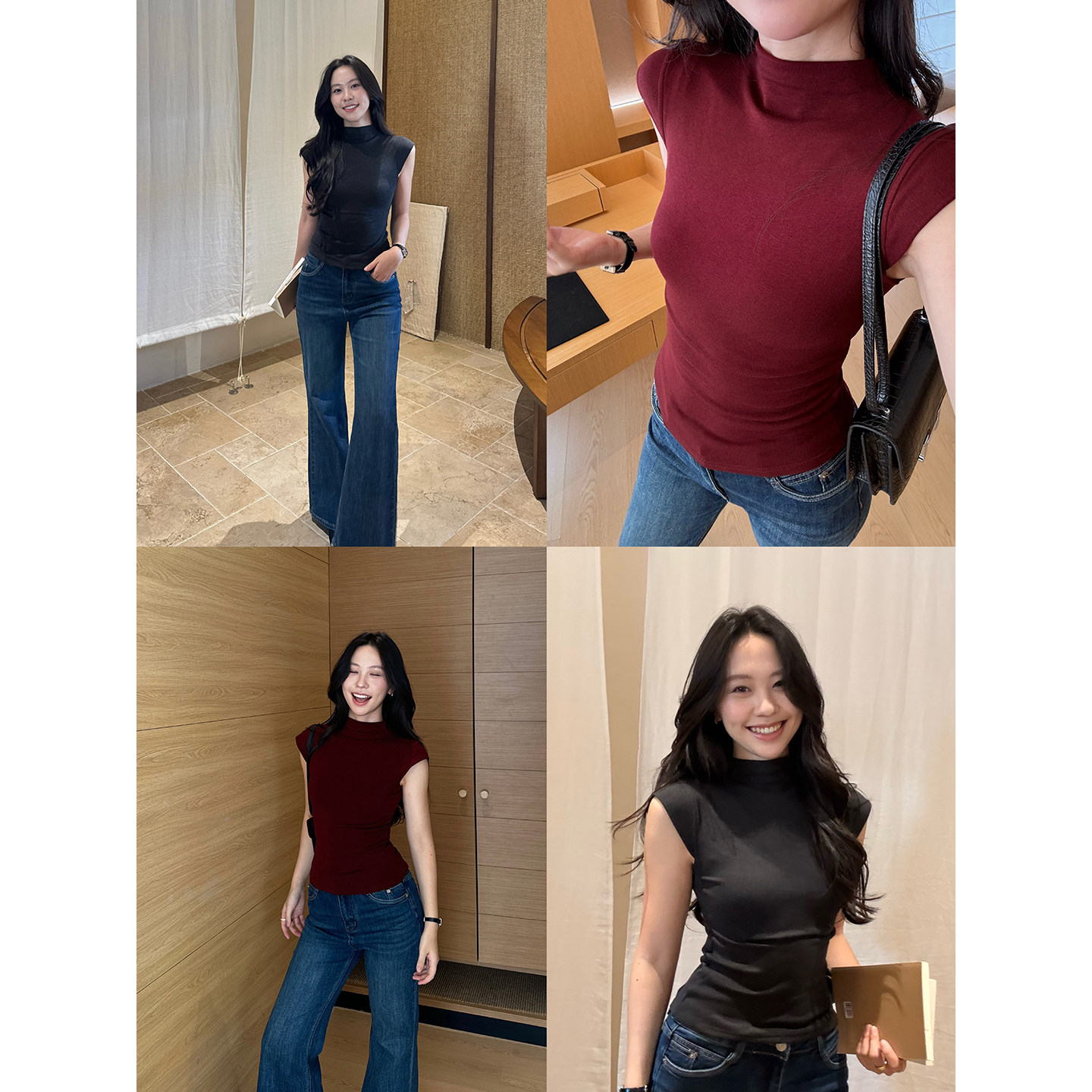 daydayicy 云感面膜t 半高领针织背心女秋冬修身显瘦小飞袖上衣