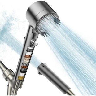 Shower head with handheld filter, high pressure water flow a
